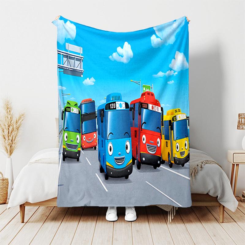 1pc Blanket the little bus tayo Print Design, Lightweight Blanket for Sofa, Bed- Soft &Warm, Gift for All Seasons like Christmas, Halloween