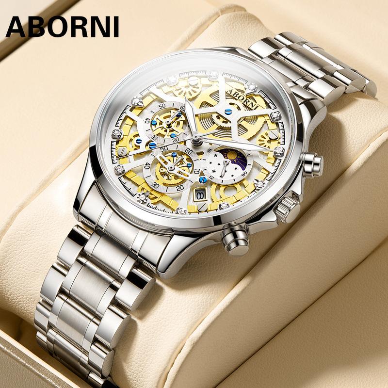 ABORNI Кварцевые многофункциональные мужские часы из стали с хронографом