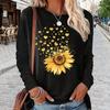 Tops For Women Sunflower Butterfly Love Print Round Neck Long Sleeve T-shirt Fall Casual Slim Pullover Women's Long Sleeve Top