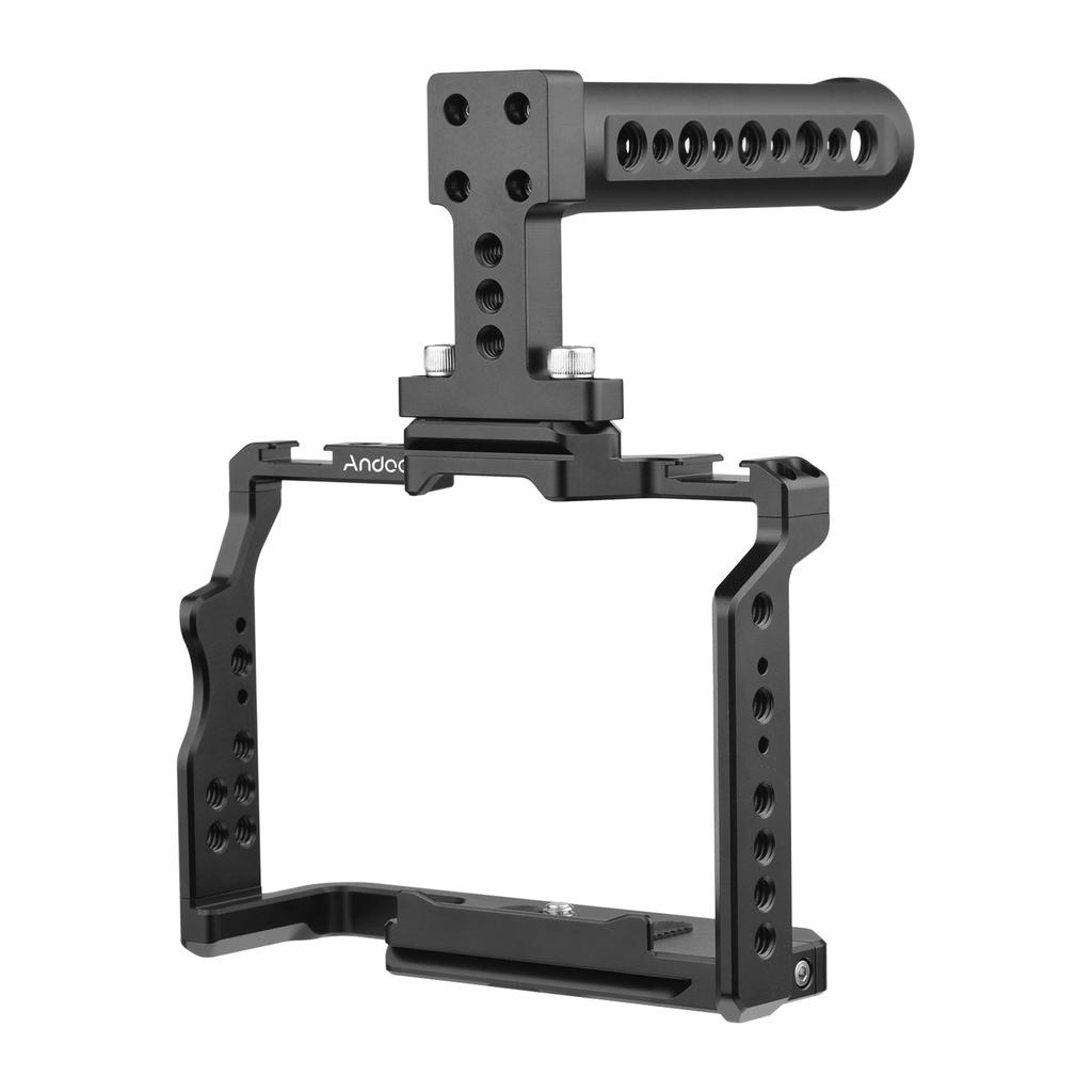 Andoer Camera Video Cage + Top Handle Kit Aluminum Alloy with Dual Cold Shoe Mounts Numerous 1/4