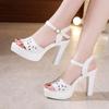 Plus Size 32-43 Block Heels Buckle Platform Sandals Women Wedding Shoes Summer 2025 Floral Carved High Heels Sandals Office