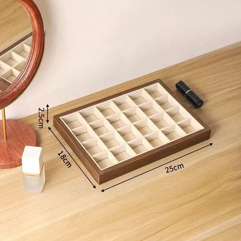 Velvet Jewelry Display Exquisite Jewellery Holder Portable Ring Earrings Necklace Organizer Storage Box Organizator Trays Beige