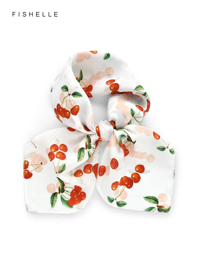 White Cherry 100% Natural Silk Scarf Women Square Scarves Crepe De Chine Silk Shawl Luxury Gift Headband Wrap Handkerchief