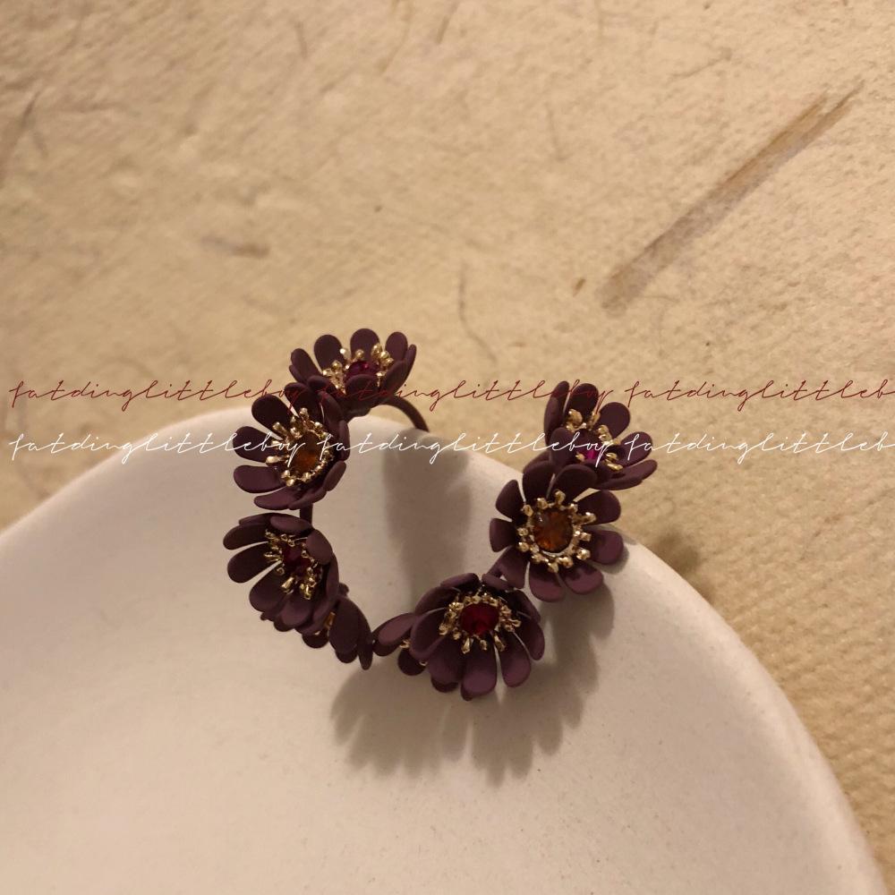 FatdingLittleboy Knock Nice Matte Purple Cornflower Earrings C-Core Wreath, Silver Needle