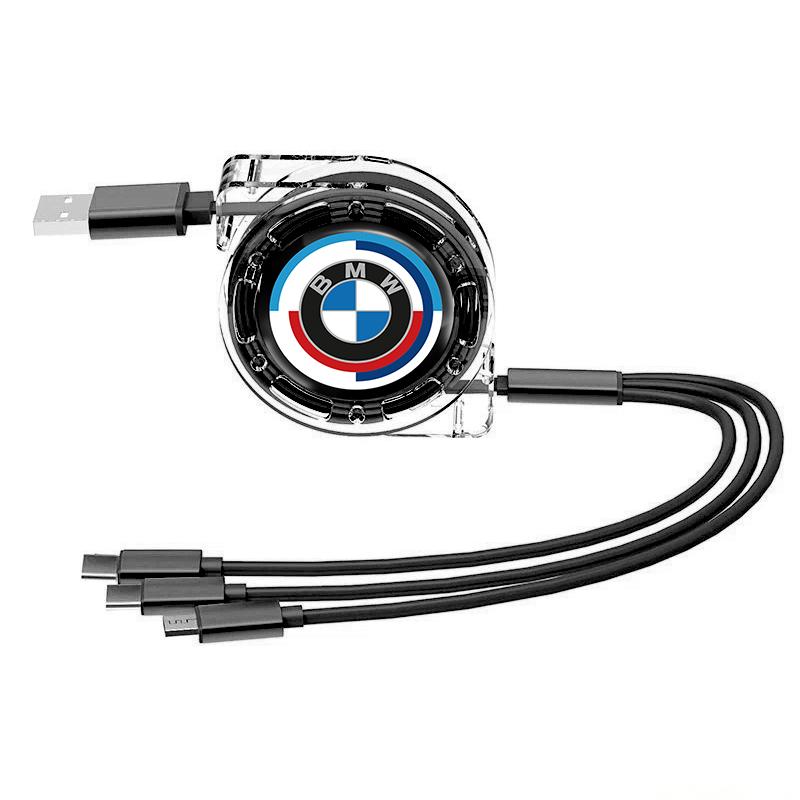 3 In 1 Car Logo Fast Charging Cable Micro USB Type C Telescopic Charger /Sticker For BMW G80 G06 G07 G42 G14 G15 G16 F82 F20 F21 EDS4