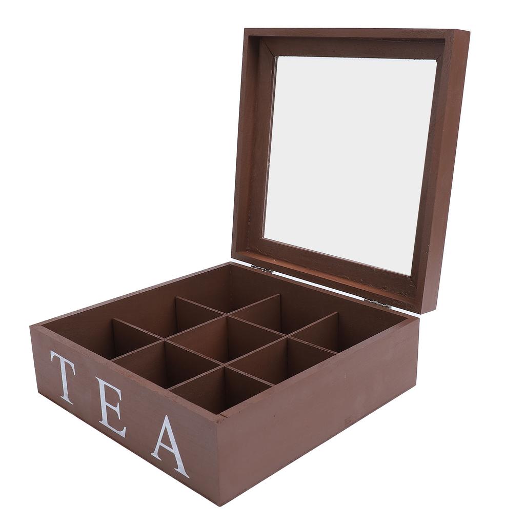 Wooden Tea Storage with Clear Acrylic Top Window 9 Compartments Eco Friendly Tea Bag Holder Multi Functional Storage Box
