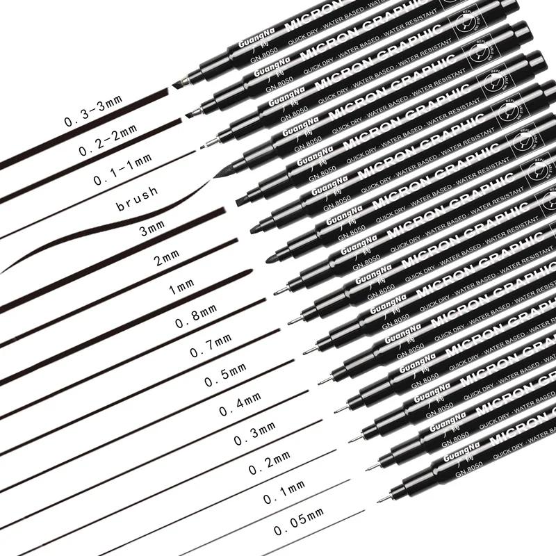 15 шт./набор Ручная надпись Неедл Рисование Ручка Пигмент Лайнер Микрон Ручка 005 01 02 03 04 05 Кисть Файнлайнер Эскиз Арт Маркеры