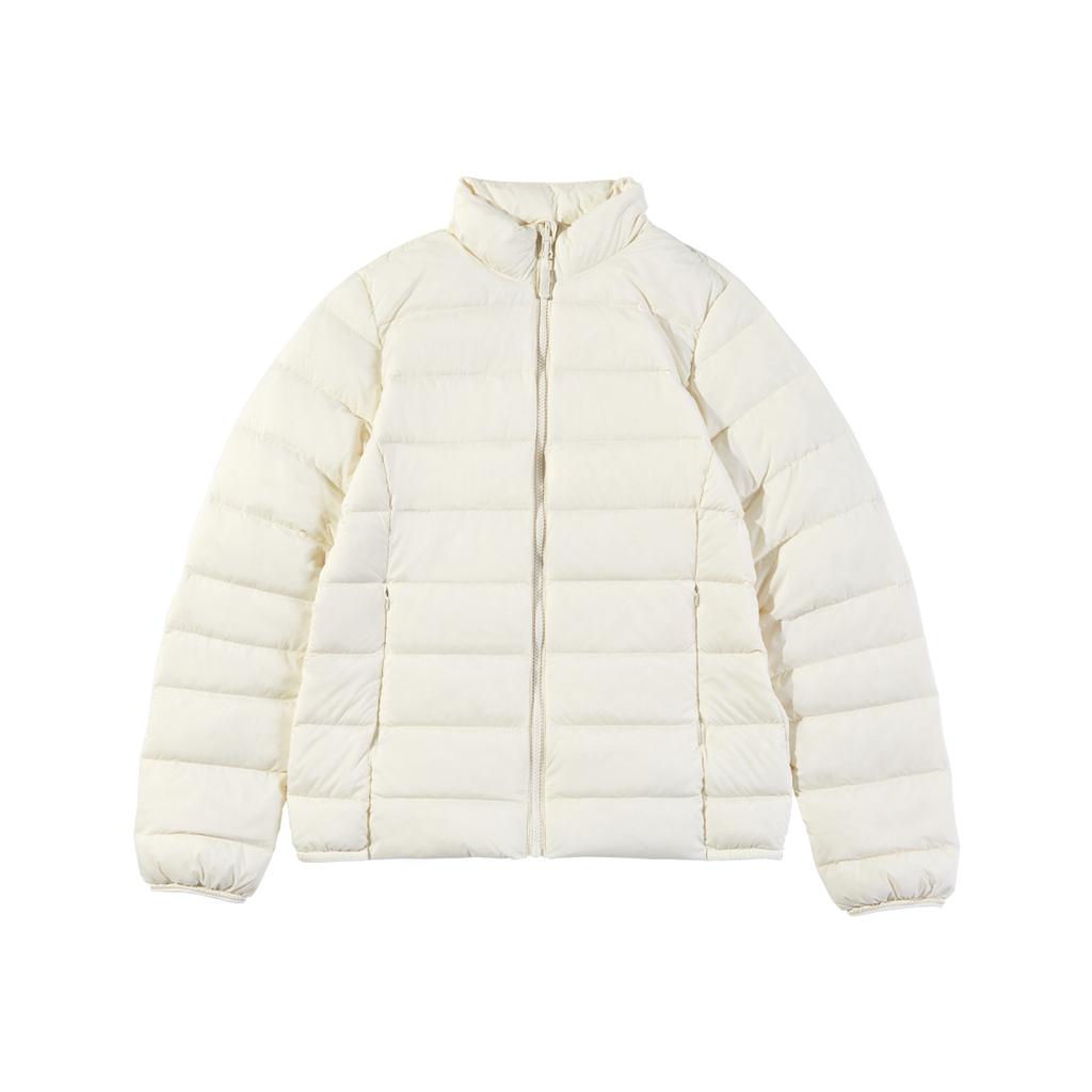 LiNing Fitness Series Solid Color Loose Stand Collar Zipper Down Jacket Women Outerwear Champagne-White AYMU112-1