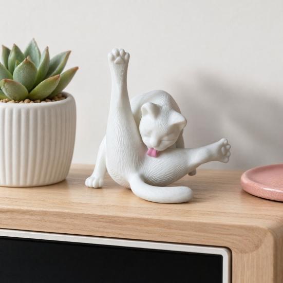 3D-печатная фигурка кота, лижущего зад, забавная черно-белая статуэтка котенка, скульптура животного, настольное украшение для дома, офиса, книжной полки