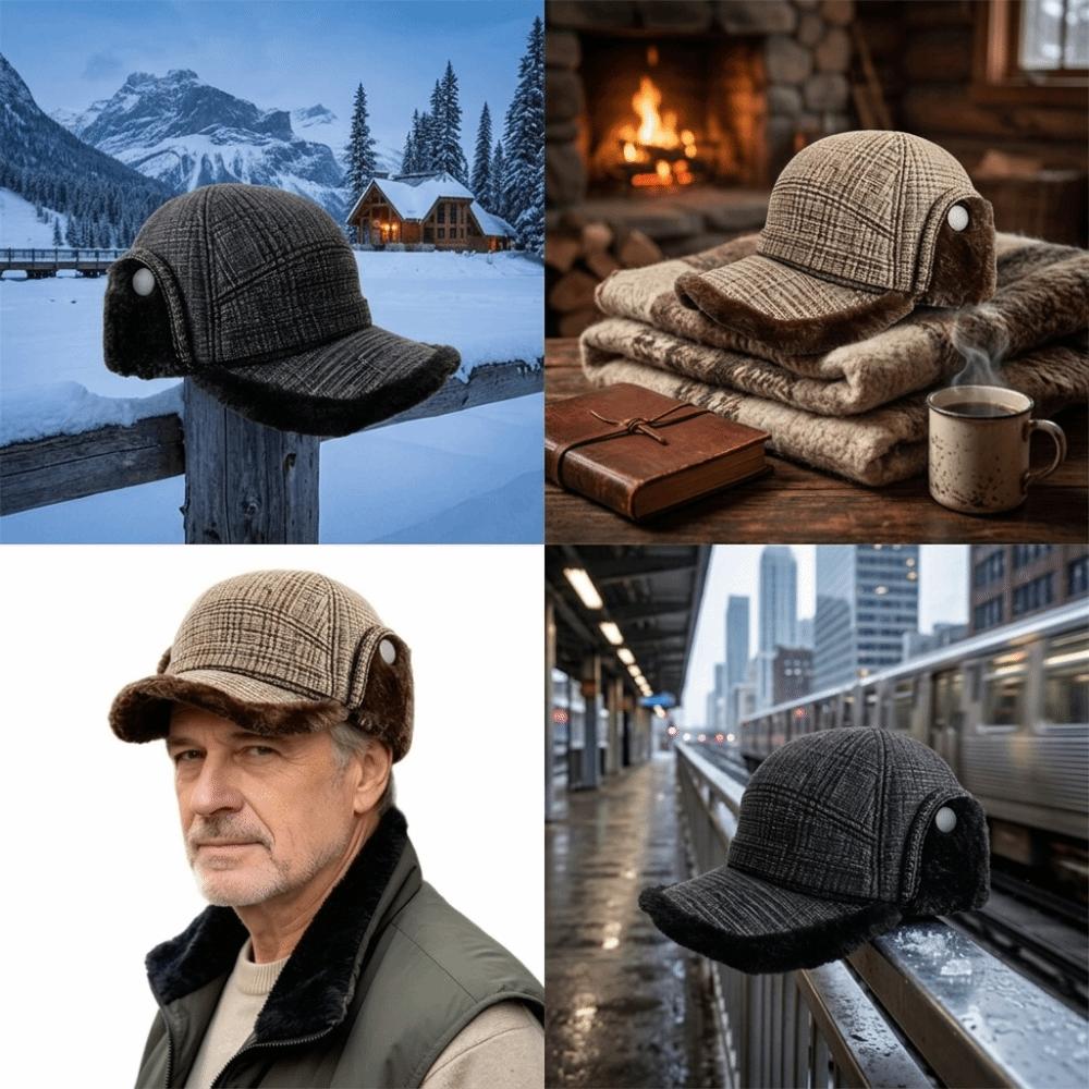 Windproof Thermal Hat Fleece Lined Winter Trapper Cap Fashion Earflap Flat Cap Men
