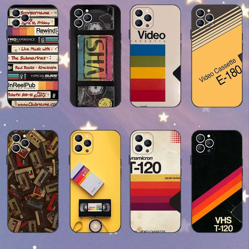 Ретро Видеокассета VHS Чехол для Телефона Для iPhone 16e,16,15,14,13,12,11,Pro,X,XS,Max,XR,Plus,Mini Мягкий Черный Чехол
