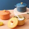 Noodle Bowl Microwave-Heatable Stockpot Stainless Steel Bowl Tableware Modern Double Ear Soup Bowls with Lid Candy Color