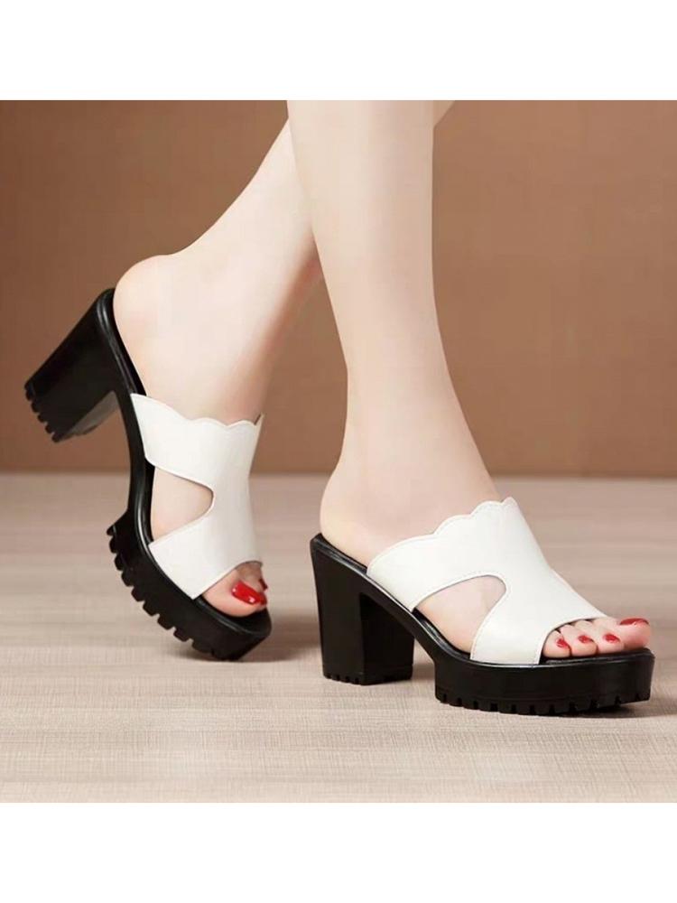 Туфли на платформе и каблуке, женская свадебная обувь, летние кожаные тапочки 2024 года, женские туфли на высоком каблуке, мягкие и удобные из кожи на толстом каблуке