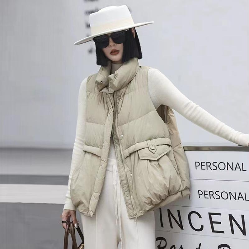 Повседневный пуховый жилет женская верхняя одежда 2024 осень и зима короткий, легкий и тонкий воротник-стойка теплый жилет прилив