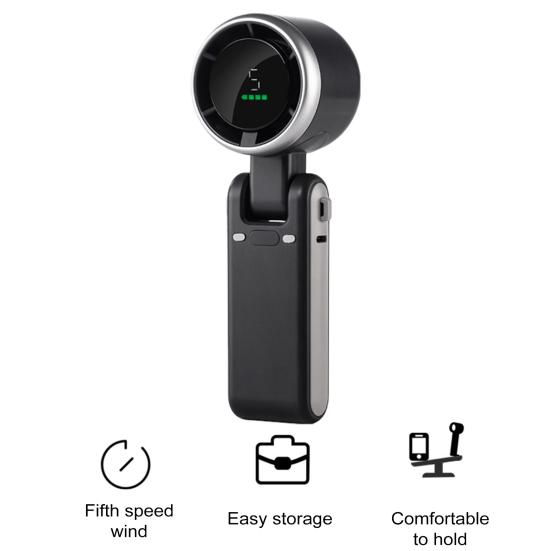 Портативный ручной турбовентилятор с цифровым дисплеем, регулируемый на 180 градусов бесщеточный двигатель, 5 скоростей, складной охлаждающий вентилятор для путешествий