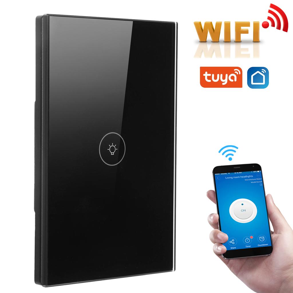 Умный настенный сенсорный выключатель света 1Way Wifi 10A MultiControl для бытовых нужд TUYA  (черный )