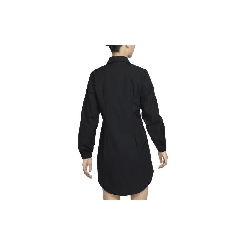 Nike Платье с логотипом, однотонным принтом, воротником-молнией, длинными рукавами, женские платья, черное DV8031-010