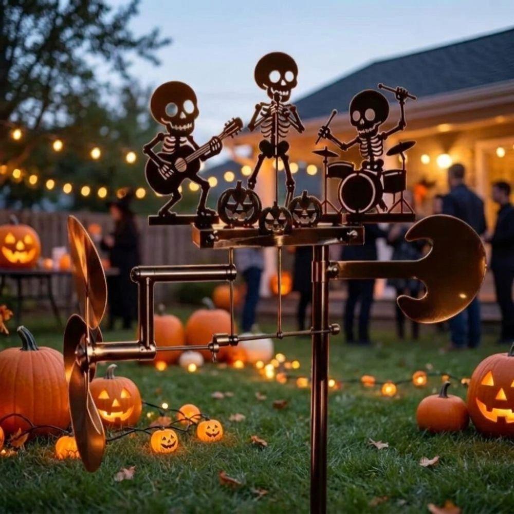 Wind-Powered Halloween Skeleton Metal Drummer Wind Heavy Duty Musical Skull Garden Stake Yard