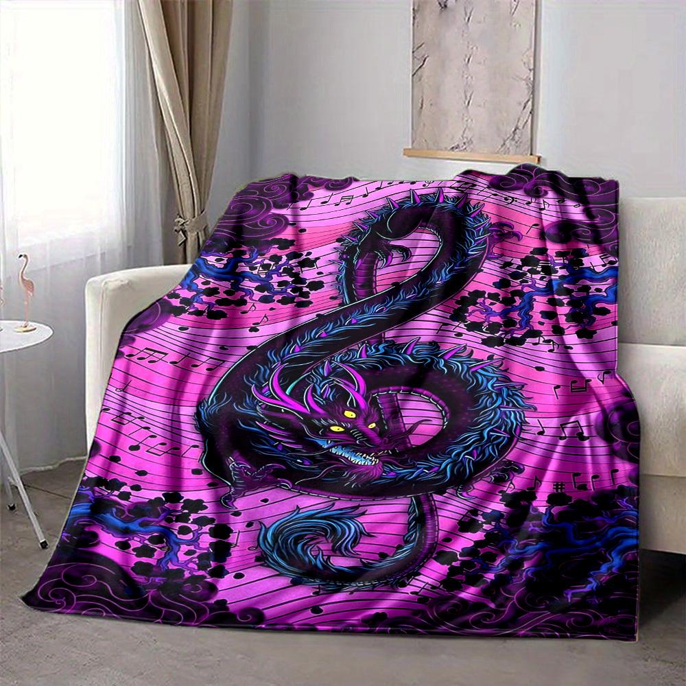 1pc Music Dragon Blanket, Lightweight Flannel Throw Blanket for Sofa, Bed, Travel, Camping, Living Room, Office, Couch, Chair, and Bed