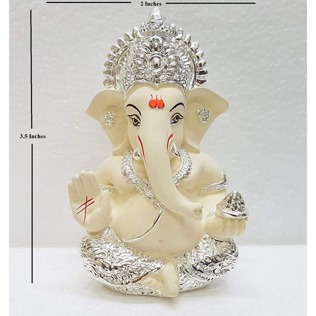 Silver Plated Ganesha Idol Silver Chandan Ganesh Idol For Car Dashboard Ganesha Murti Ganpati Idol For Home Decor