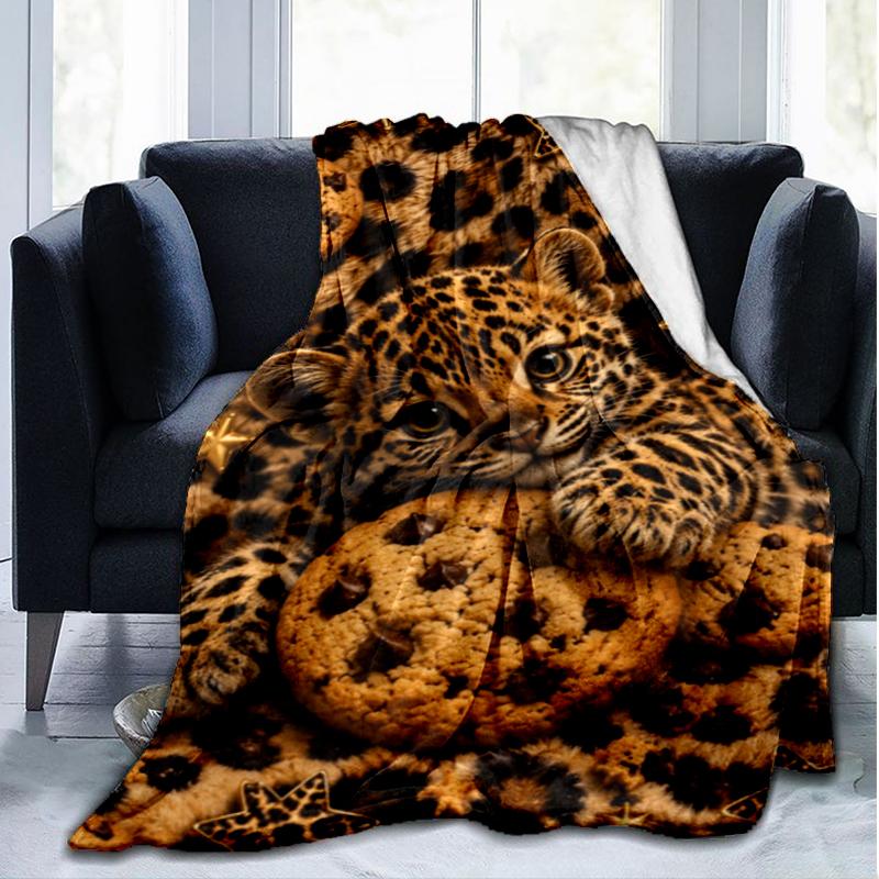 Leopard Cookies blanket Personalized Name Flannel Blanket Soft Cozy Plush Throw for Sofa Bed Lightweight Home Décor