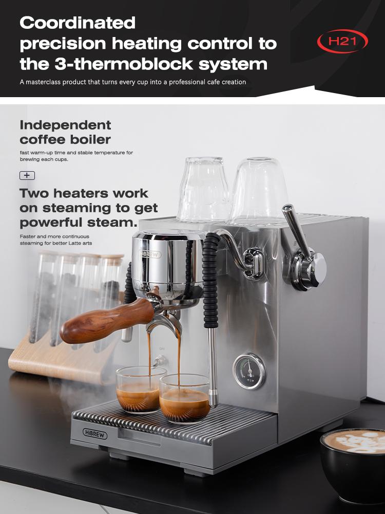 HiBREW H21 Профессиональная эспрессо-кофемашина, PID-контроль температуры, 3-бойлерная система, резервуар для воды 1,8 л, Кофемашина для капучино и латте