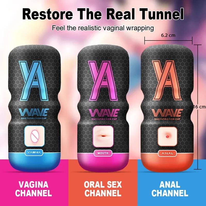 WAVE Powerful Sucking Masturbation Cup Realistic Anal Vagina Pocket Pussy Blowjob Massager Male Masturbator Sex Toys for Men 18+