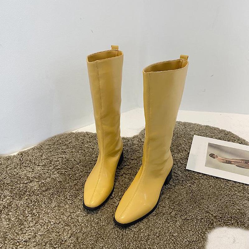 Новые модные женские сапоги на толстом каблуке с острым носком, средней высоты, сапоги для отдыха на открытом воздухе, рыцарские сапоги