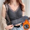 Women Thermal Vest Lace Trim Plush-lined V Neck Sleeveless Thread Solid Color Slim Fit Elastic