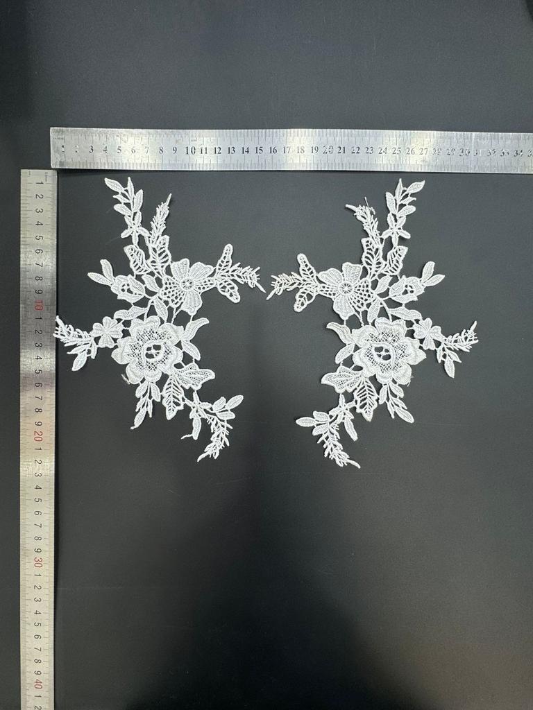 Lace Embroidery Pair Of Flowers, Polyester Light Embroidery Symmetrical Flower Pieces, Water-Soluble Lace, Hollow Lace Accessories Cloth Sticker