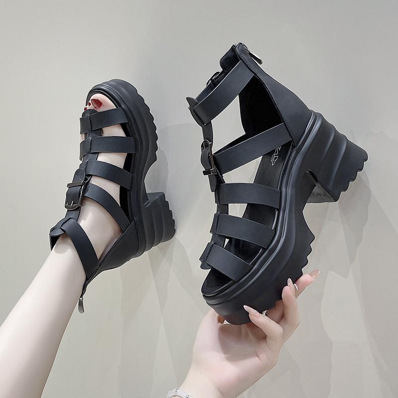 Модные летние босоножки на платформе, женские, новые, на высоком каблуке, сексуальные, с открытым носком, босоножки-гладиаторы на танкетке, 10 см, женские пляжные тапочки