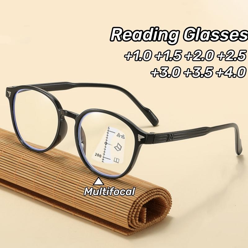 New Retro Progressive Multifocal Round Reading Glasses Far and Near Dual-purpose Presbyopia Glasses Anti Blue Light Eyewear