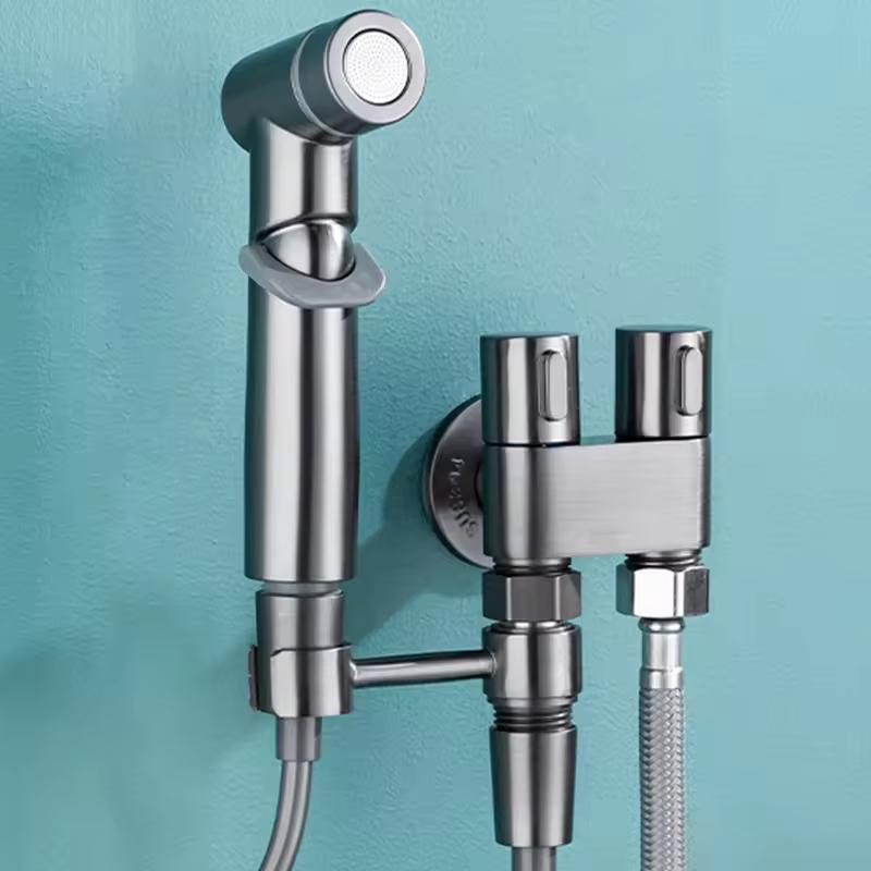 Modern Stainless Steel Wall-Mounted Bidet Sprayer Set for Bathroom or Hotel Use Includes Toilet Brushed