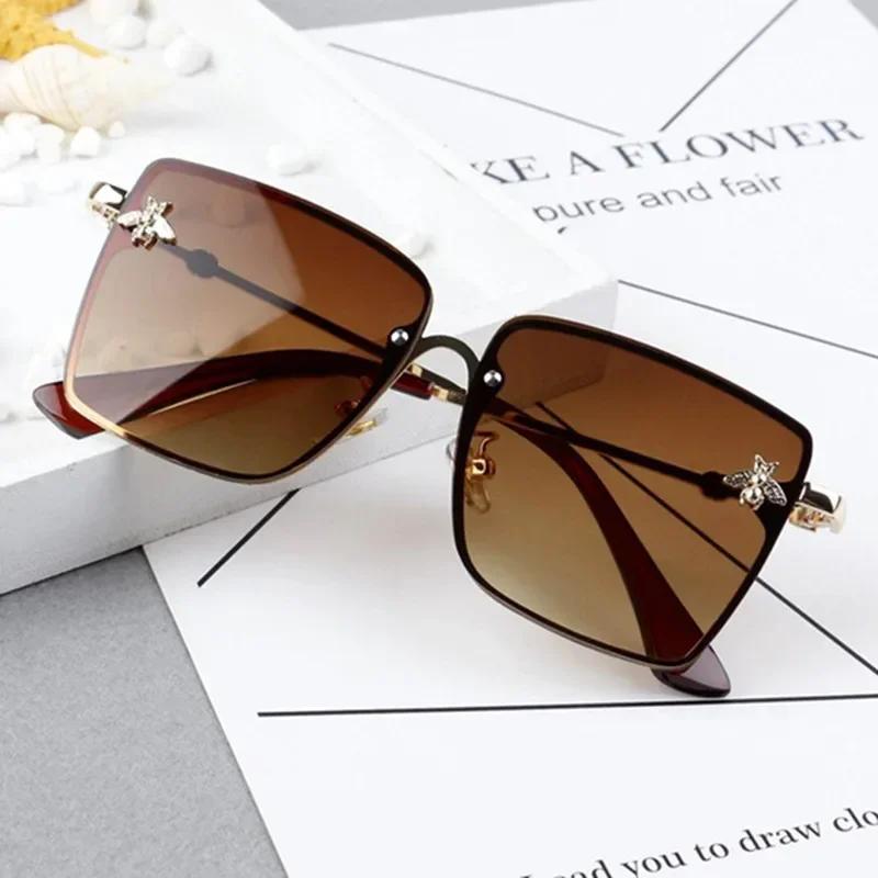 Модные Золотые Солнцезащитные очки Квадратной Формы с Пчелой Женские Ретро Оверсайз Очки Мужские Солнцезащитные очки Металлическая Оправа Женские солнцезащитные очки zonnebril dames