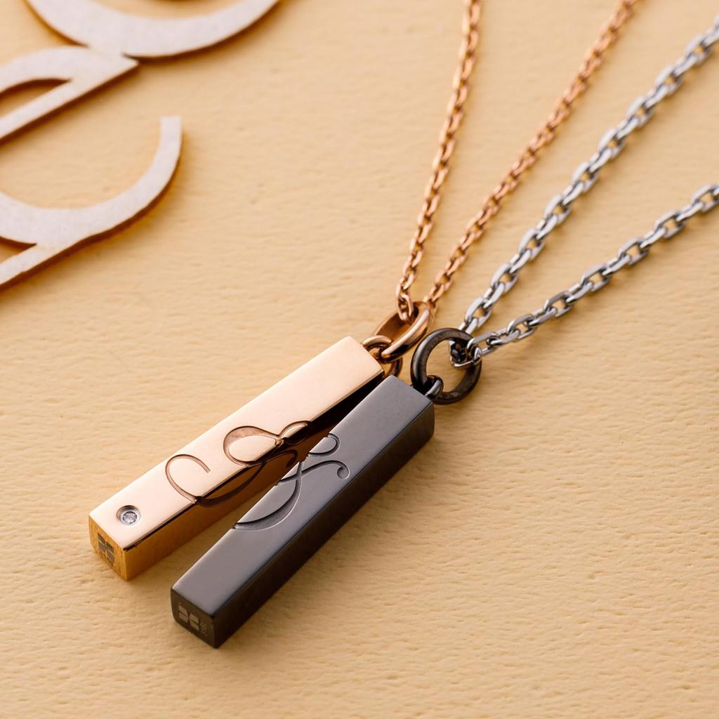 Парное ожерелье из хирургической нержавеющей стали 316L с квадратной колонной и бриллиантами, розовое золото, черный [белый клевер] & & & 4SUP055GO&4SUP055BK