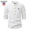 Gant 2025 Spring/Summer Embroidery New Large Stand Up Collar Shirt Men's Solid Color Casual Men's Long Sleeve Shirt