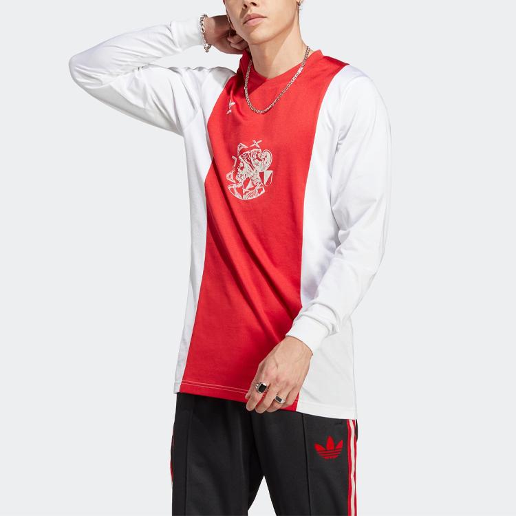 adidas Футболка с длинным рукавом и круглым вырезом с цветным принтом и алфавитным принтом, мужская, красная IN4723