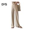Женские повседневные брюки с эластичной кулиской и высокой талией, широкие длинные брюки, однотонные тонкие брюки для отдыха