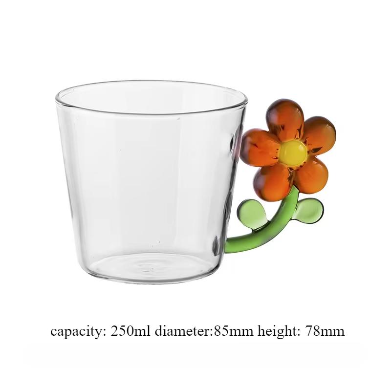 Прозрачные термостойкие стеклянные чашки с цветочной ручкой, стакан для молока, воды, для завтрака, кружка для кофе, домашний декор, стаканы для питья