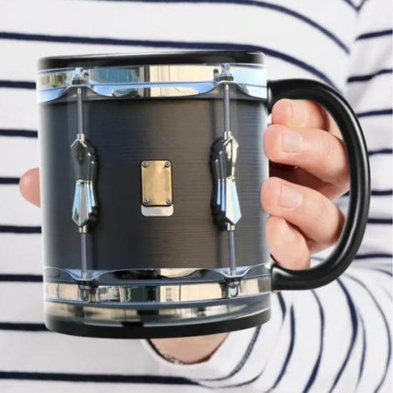 Black Vintage Drum Mug 11 Oz Funny Drummer Gift for Music Lovers Sturdy Coffee Cup for Home Office Tea Hot