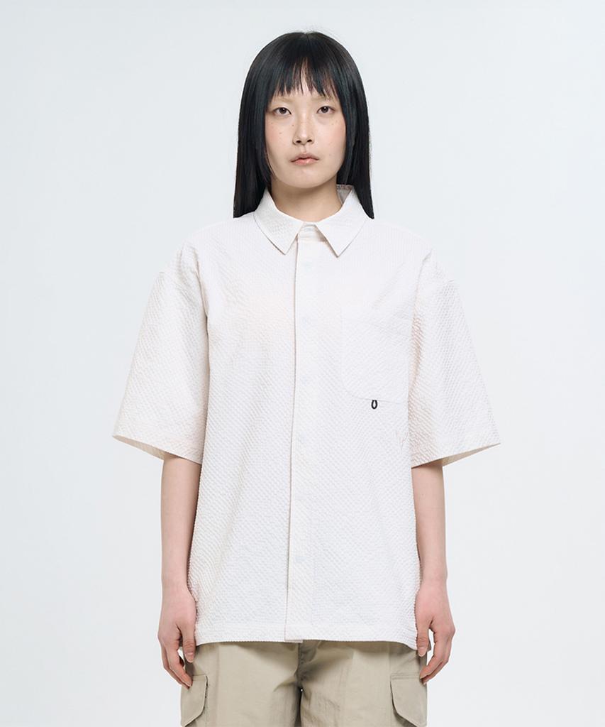 POLLUTION Seersucker Basic Shirt Cream