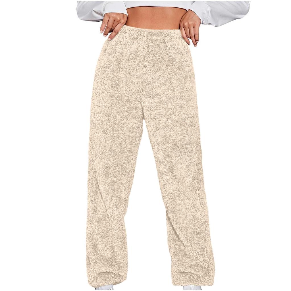Women's Fashionable Relaxed-Fit Trousers Sporty Fleece-Lined Solid-Colour Cuffed Trousers