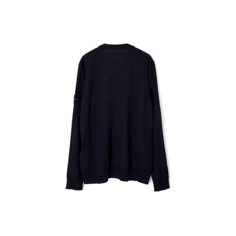 STONE ISLAND Однотонный V-образный вырез С узором Свободный Вышитый С длинным рукавом Вязаный свитер Мужской свитер Темно-синий 7915511C4-V0020