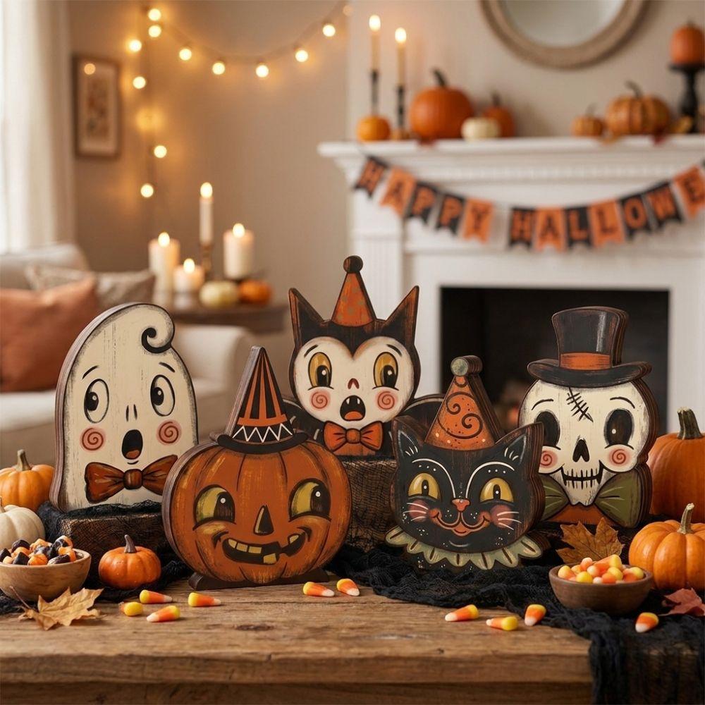 Double Sided Pattern Ghost Pumpkin Owl Ornaments Cartoon Halloween Tiered Tray Decor Indoor Decor
