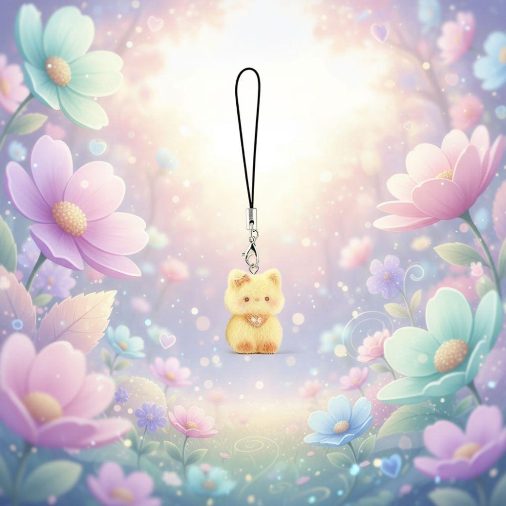 3D Flocking Cat Keychain Cat Pendant Phone Chain Lanyard Cute Car Keyring Bag