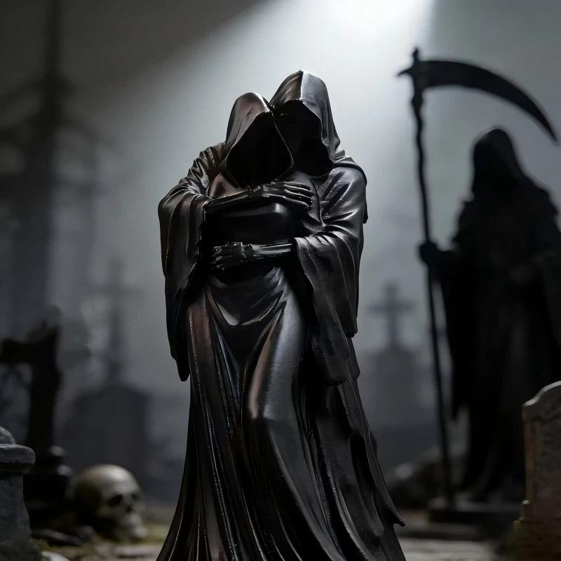 Female Grim Reaper Resin Statue Gothic Sitting Sculpture With Scythe Dark Aesthetic Decor For Home Office And Bookshelf