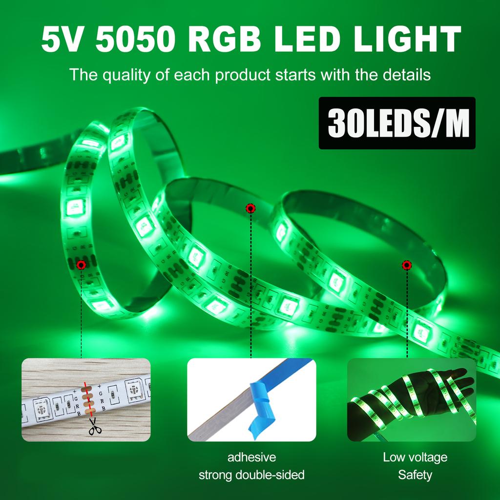 5V USB RGB LED Strip Lights Music Sync Bluetooth Remote Control Dimmable Flexible TV Backlight Ambient Lighting Kit