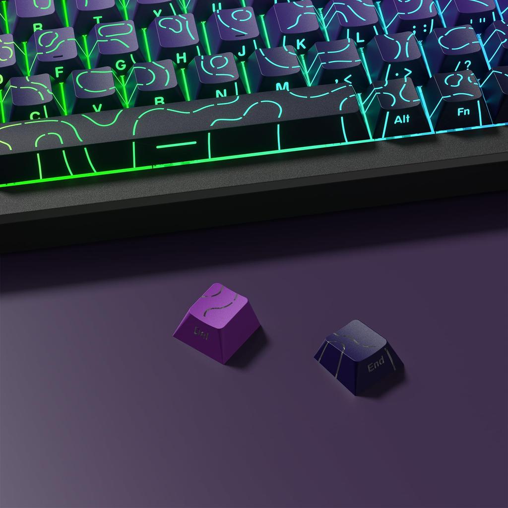 Womier 133-Key Double-Shot Contour 4.0 PBT Light-Transmitting Keycaps with Side Carving and Cherry Profile for Mechanical Keyboards and PCs (Purple)
