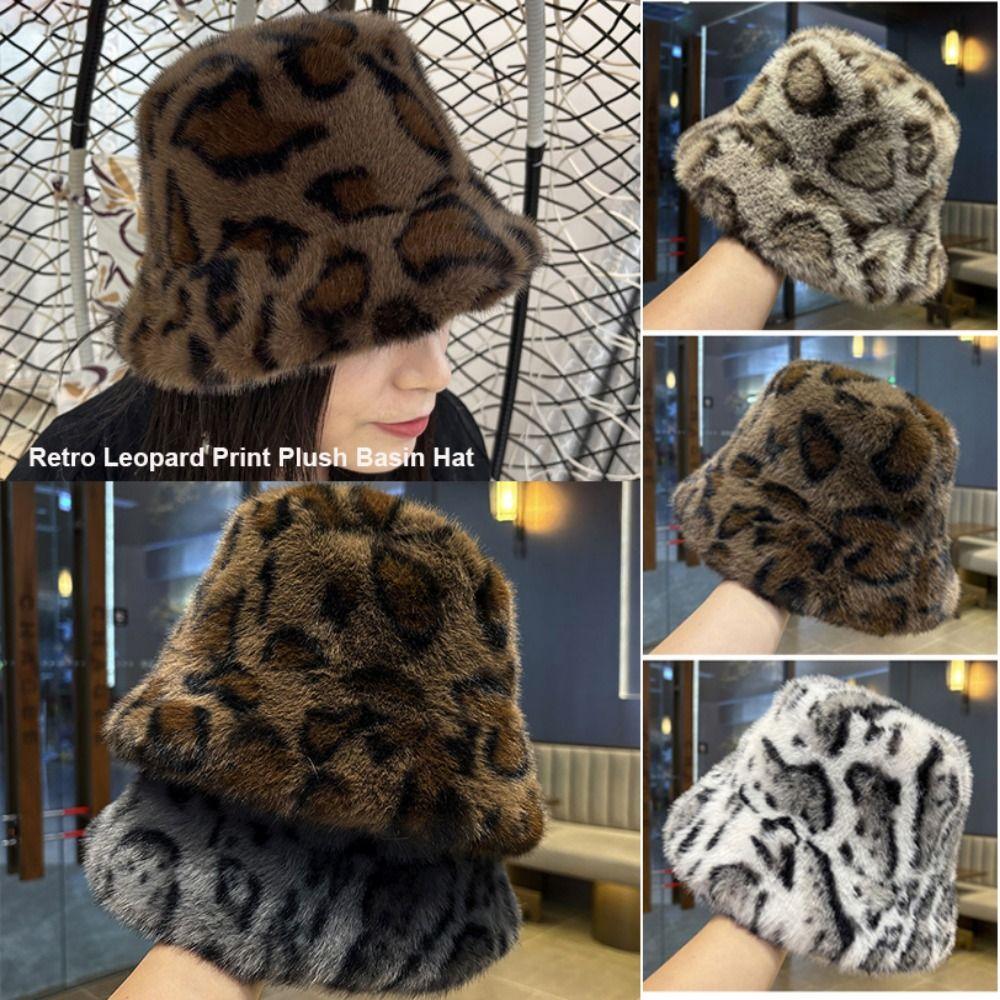 Retro Leopard Print Fisherman's Hat Leopard Print Autumn Winter Warm Hat for Daily Wear