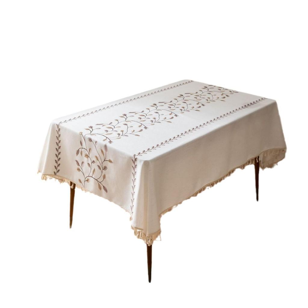 Jiexin European Style Embroidered Tablecloth - Coffee Leaves Design for Home Decor